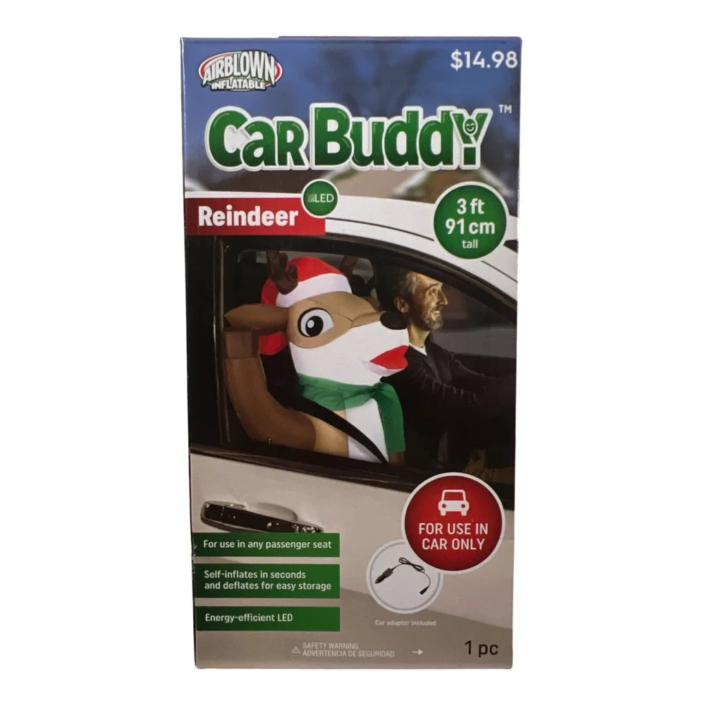 NEW Gemmy Airblown Inflatable Reindeer Car Buddy 3 Ft LED Light Christmas